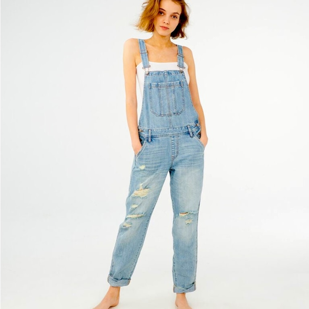 Aeropostale Distressed Overalls Light Wash Ankle Length Size XS